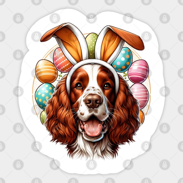 Welsh Springer Spaniel Embraces Easter with Bunny Ears Sticker by ArtRUs